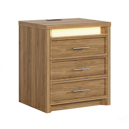 AOGLLATI Nightstands Wood / Engineered Wood / Mid-Century Modern Nightstand with 3 Color Lightbox