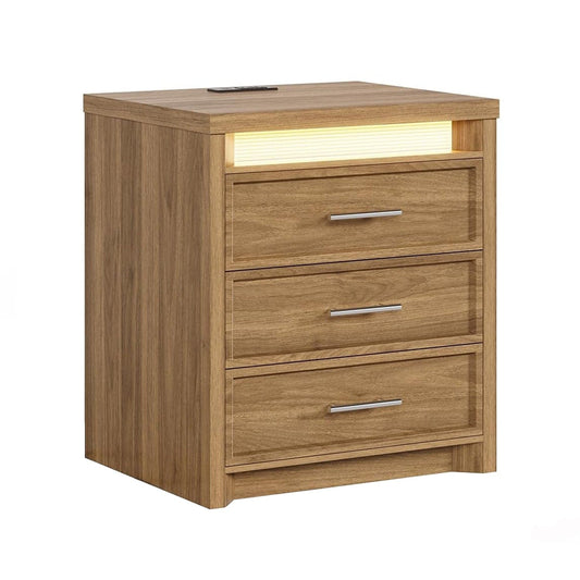 AOGLLATI Nightstands Wood / Engineered Wood / Mid-Century Modern Nightstand with 3 Color Lightbox
