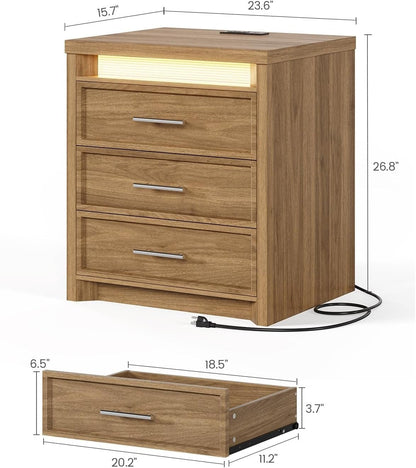 AOGLLATI Nightstands Wood / Engineered Wood / Mid-Century Modern Nightstand with 3 Color Lightbox
