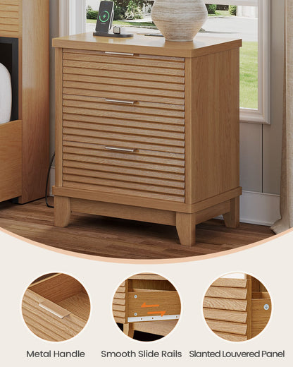 AOGLLATI Nightstands Wood / Engineered Wood / Mid-Century Modern Slanted Louvered Design Nightstand