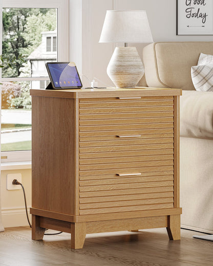 AOGLLATI Nightstands Wood / Engineered Wood / Mid-Century Modern Slanted Louvered Design Nightstand