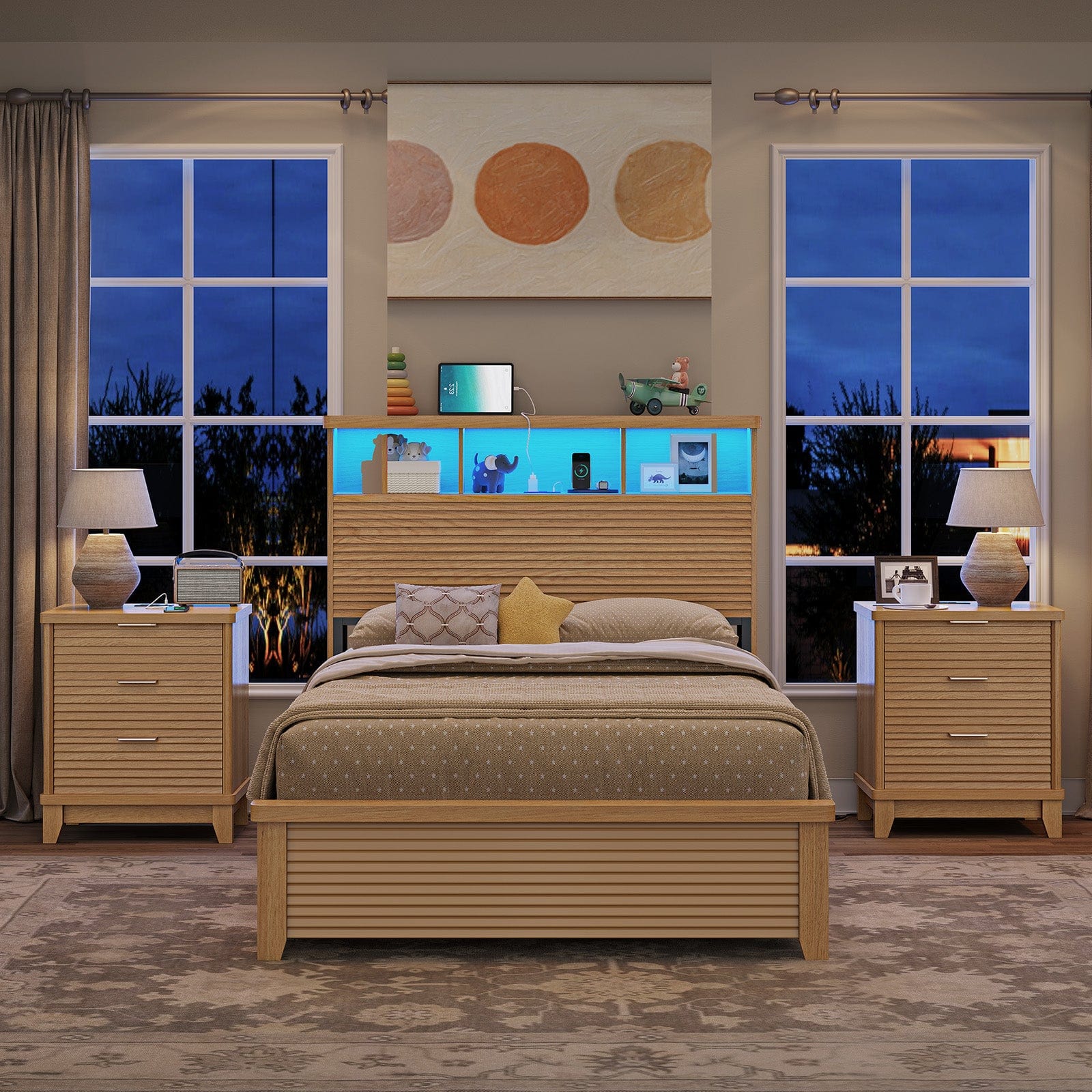 AOGLLATI Nightstands Wood / Engineered Wood / Mid-Century Modern Slanted Louvered Design Nightstand