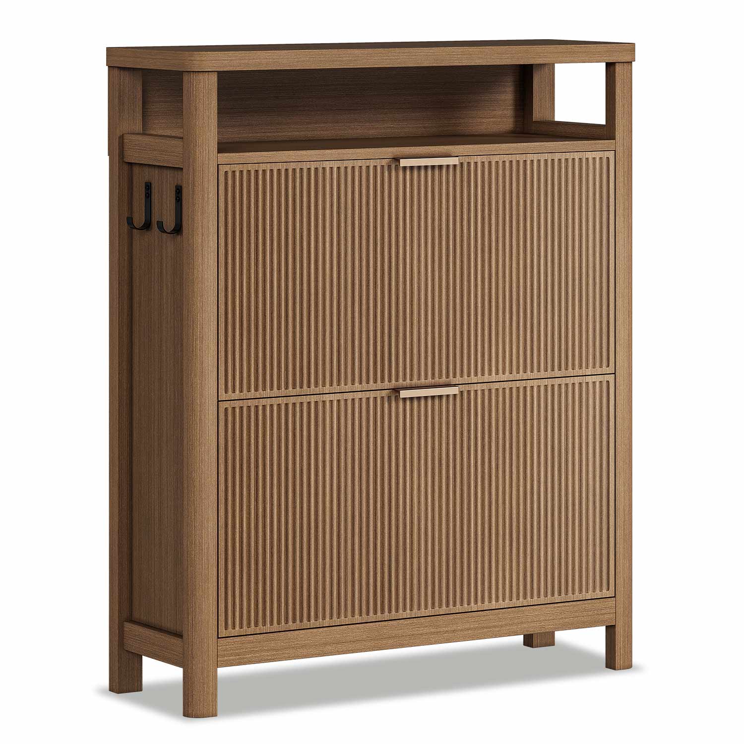 AOGLLATI Shoe Cabinet Wood / Engineered Wood / Mid-Century Modern Narrow Fluted Shoe Cabinet Storage Wood