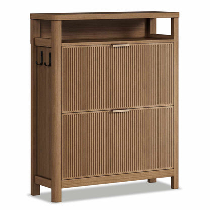 AOGLLATI Shoe Cabinet Wood / Engineered Wood / Mid-Century Modern Narrow Fluted Shoe Cabinet Storage Wood