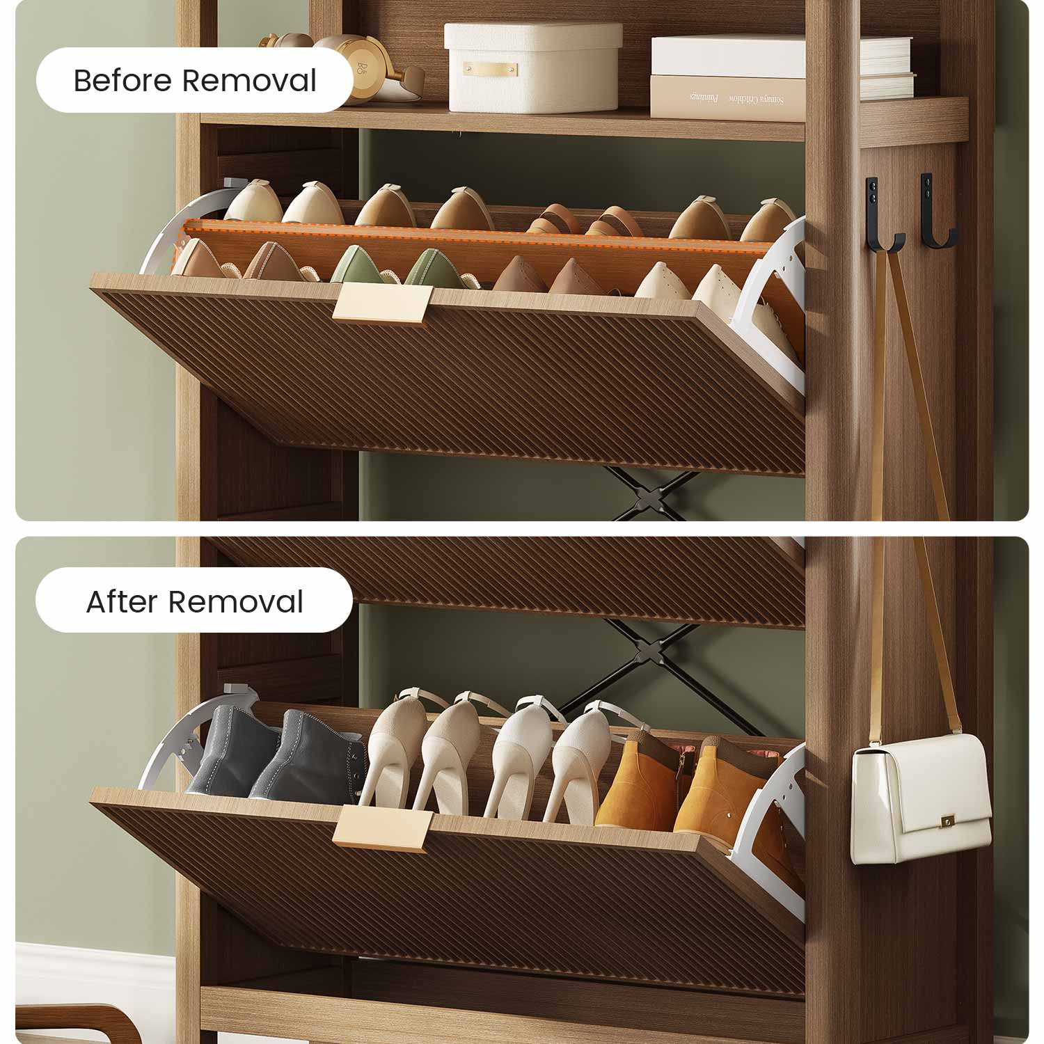 AOGLLATI Shoe Cabinet Wood / Engineered Wood / Mid-Century Modern Narrow Fluted Shoe Cabinet Storage Wood