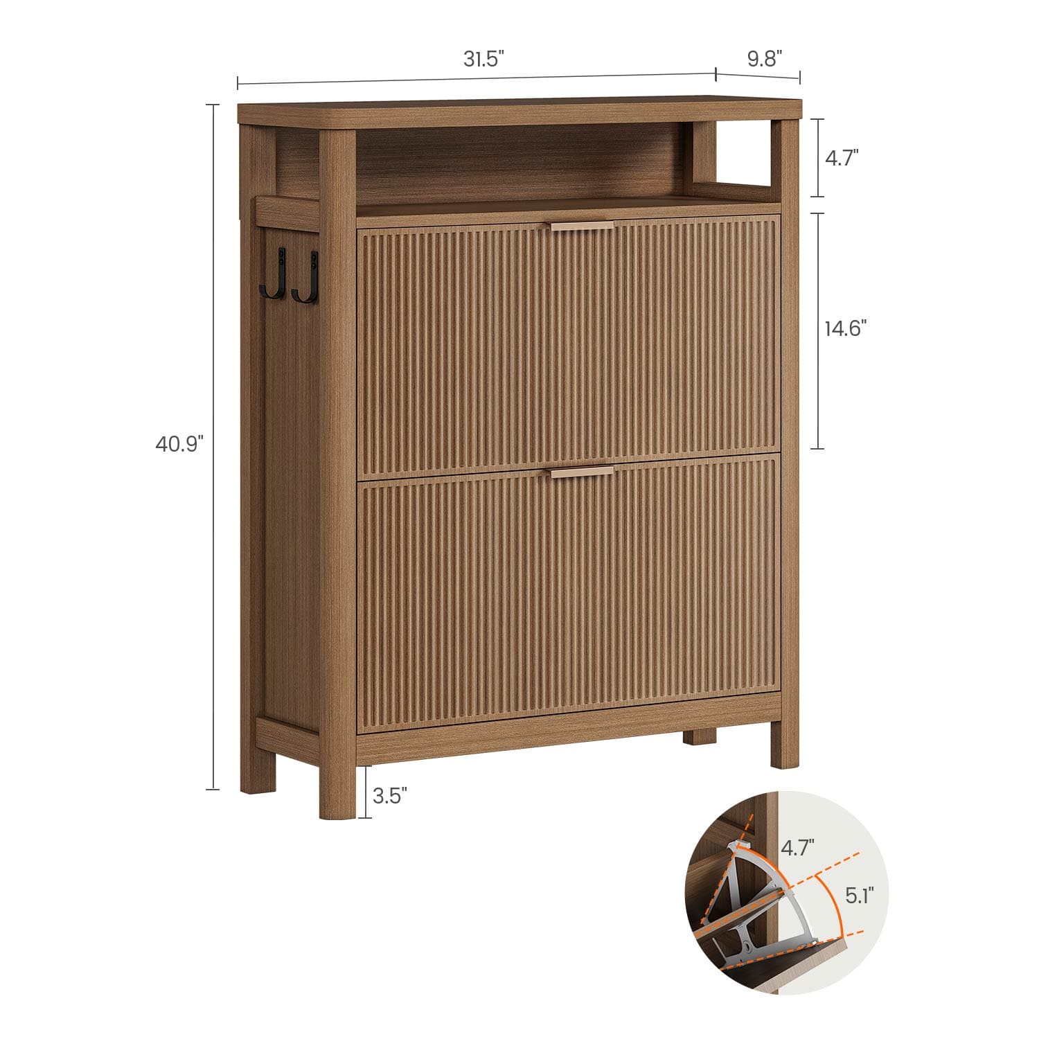 AOGLLATI Shoe Cabinet Wood / Engineered Wood / Mid-Century Modern Narrow Fluted Shoe Cabinet Storage Wood