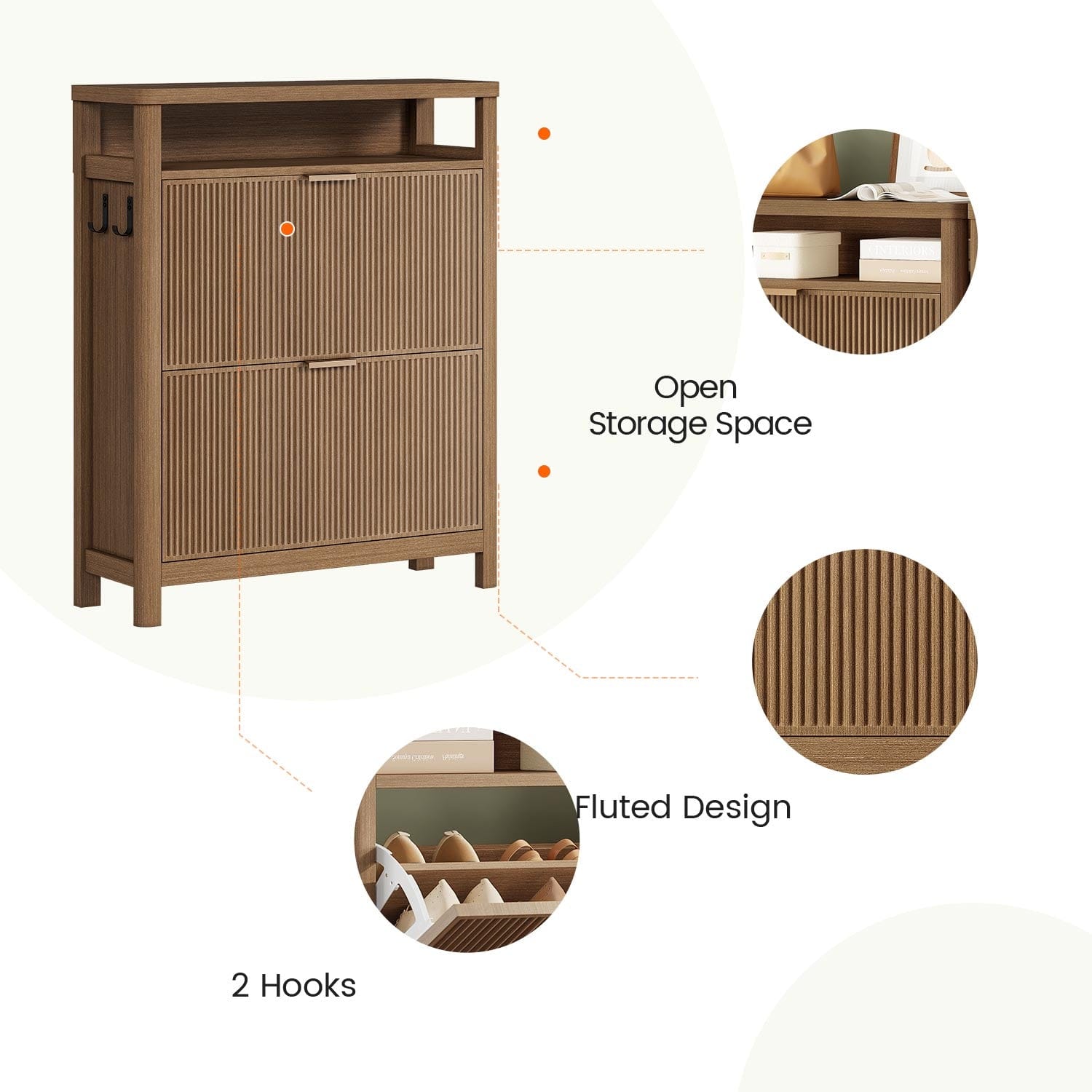 AOGLLATI Shoe Cabinet Wood / Engineered Wood / Mid-Century Modern Narrow Fluted Shoe Cabinet Storage Wood