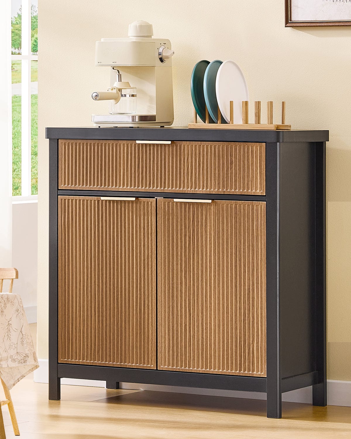 AOGLLATI Storage Cabinet Wood & Black / Drawers / Engineered Wood Sideboard Buffet Storage Cabinet with Drawers Wood & Black