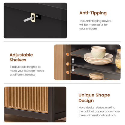 AOGLLATI Storage Cabinet Wood & Black / Drawers / Engineered Wood Sideboard Buffet Storage Cabinet with Drawers Wood & Black
