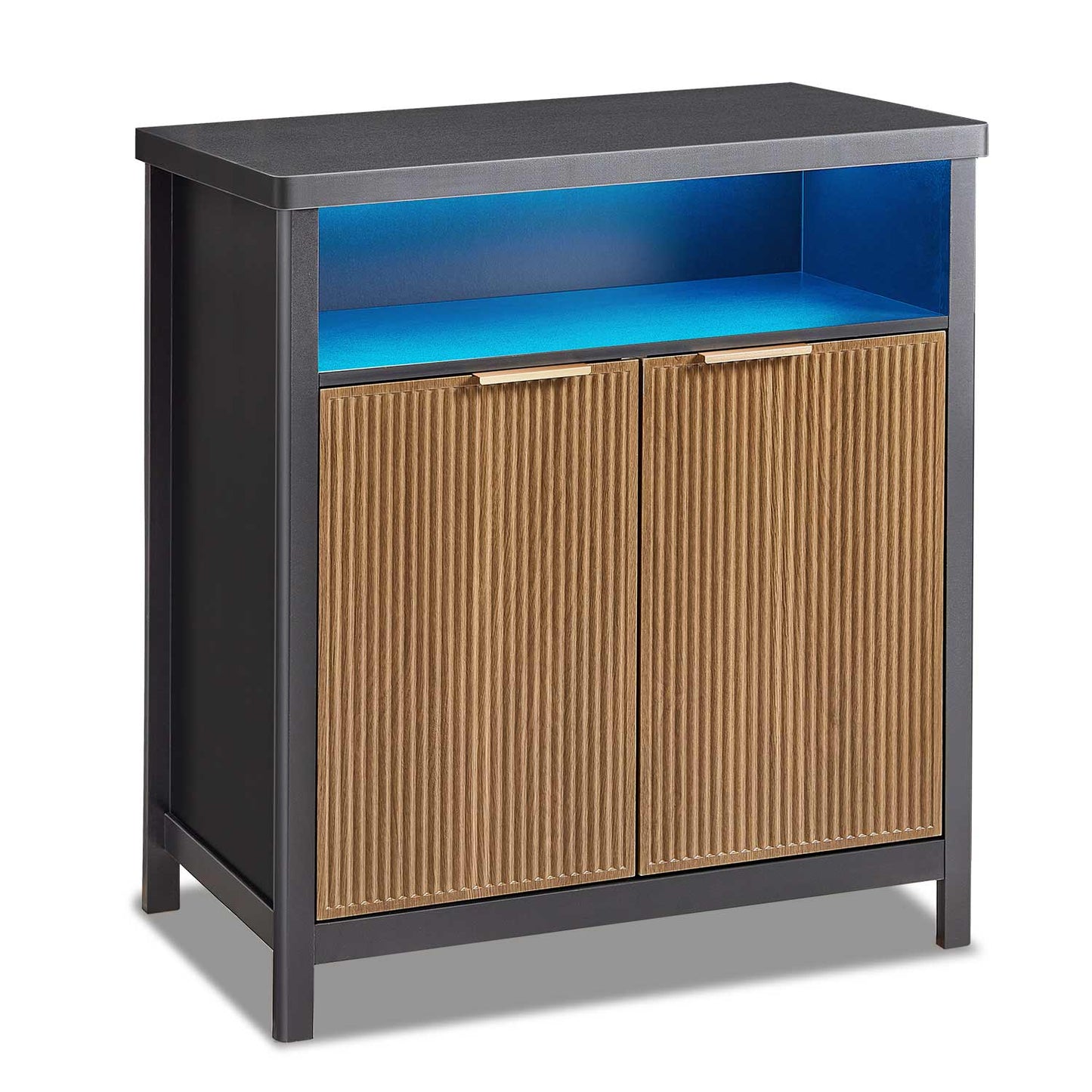 AOGLLATI Storage Cabinet Wood & Black / LED / Engineered Wood LED Sideboard Buffet Storage Cabinet Wood & Black