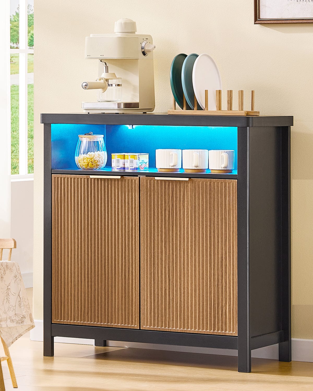 AOGLLATI Storage Cabinet Wood & Black / LED / Engineered Wood LED Sideboard Buffet Storage Cabinet Wood & Black
