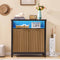 AOGLLATI Storage Cabinet Wood & Black / LED / Engineered Wood LED Sideboard Buffet Storage Cabinet Wood & Black