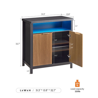 AOGLLATI Storage Cabinet Wood & Black / LED / Engineered Wood LED Sideboard Buffet Storage Cabinet Wood & Black
