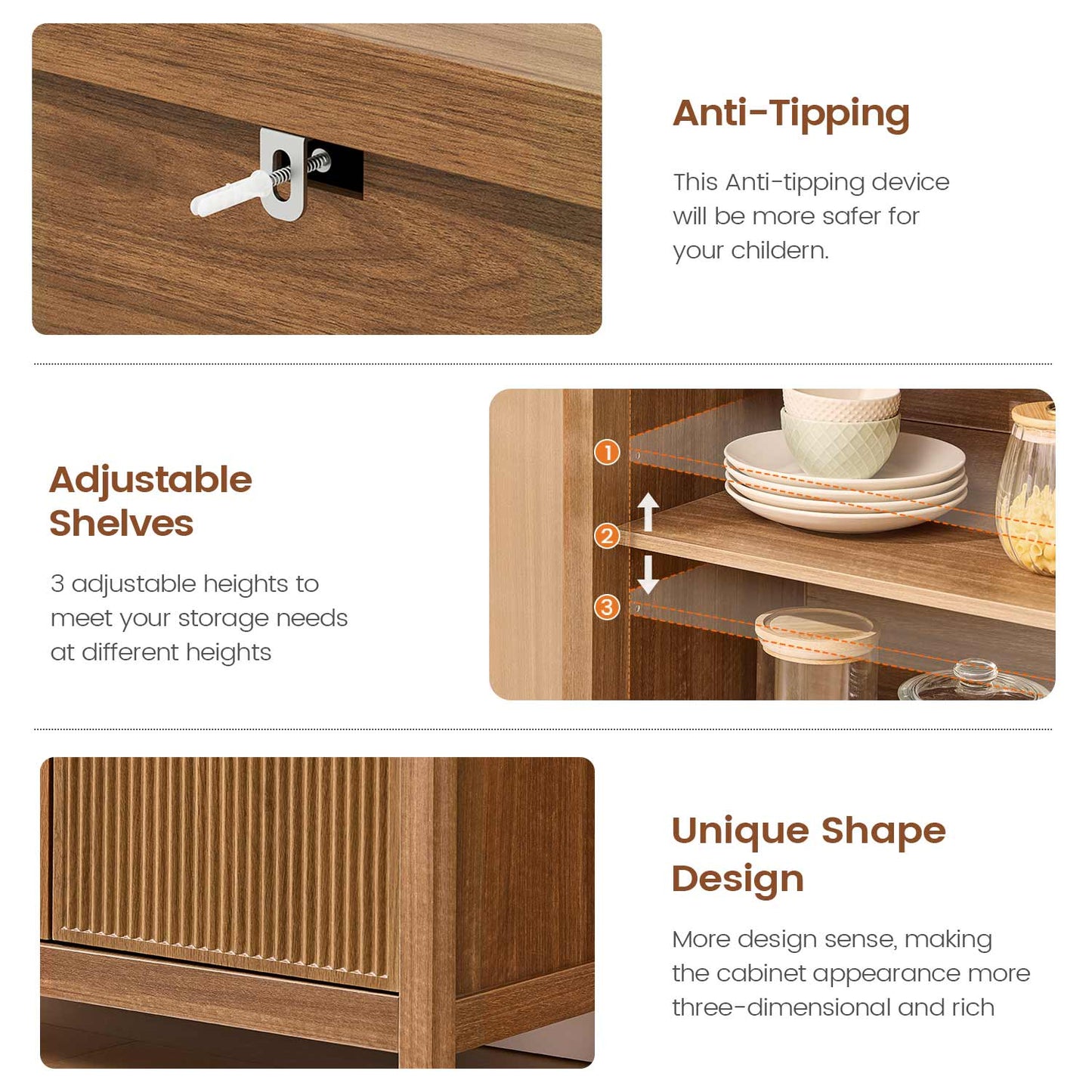 AOGLLATI Storage Cabinet Wood / Drawers / Engineered Wood Sideboard Buffet Storage Cabinet with Drawers Wood