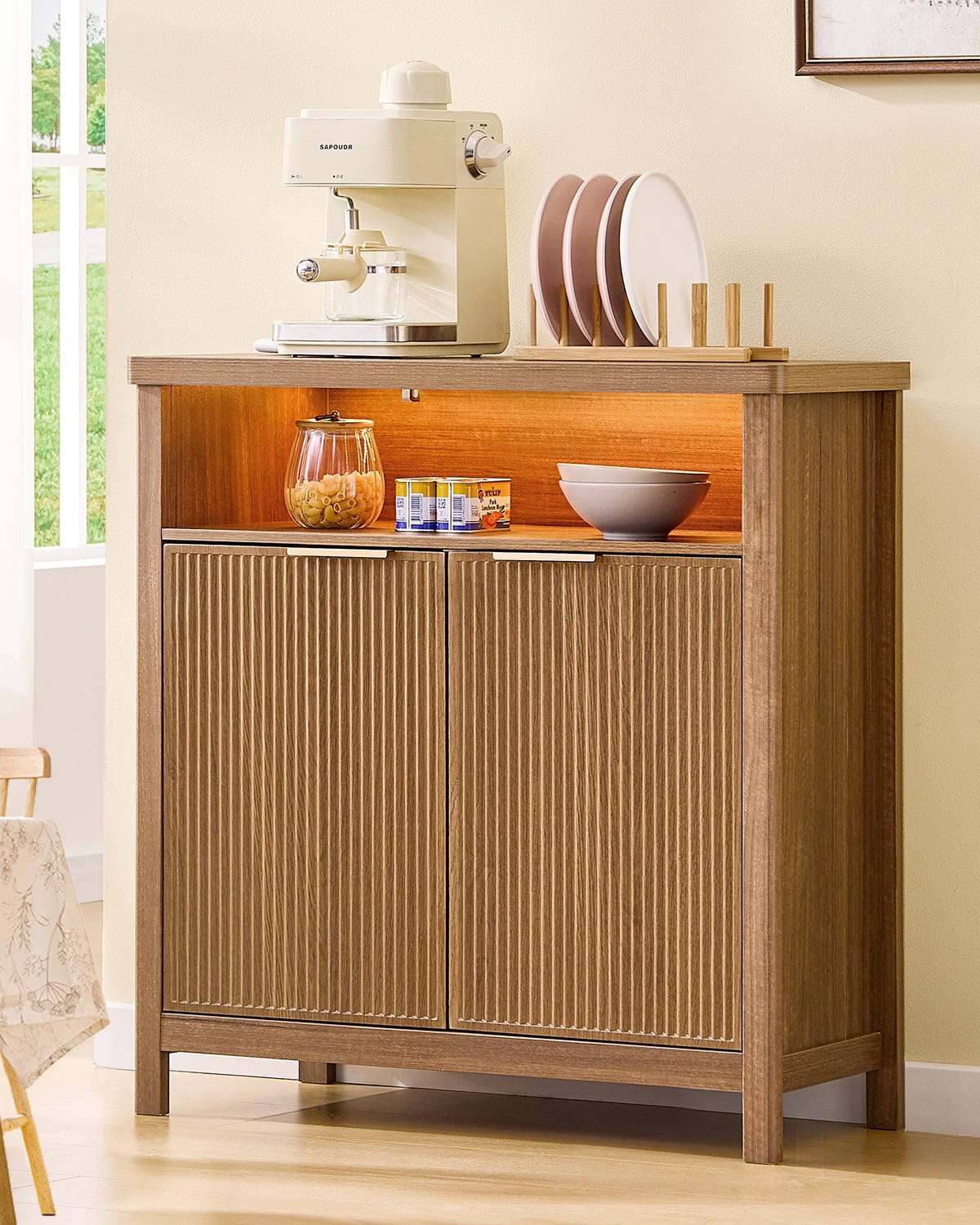 AOGLLATI Storage Cabinet Wood / LED / Engineered Wood LED Sideboard Buffet Storage Cabinet Wood