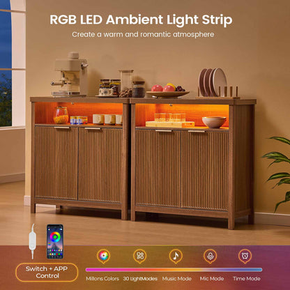 AOGLLATI Storage Cabinet Wood / LED / Engineered Wood LED Sideboard Buffet Storage Cabinet Wood