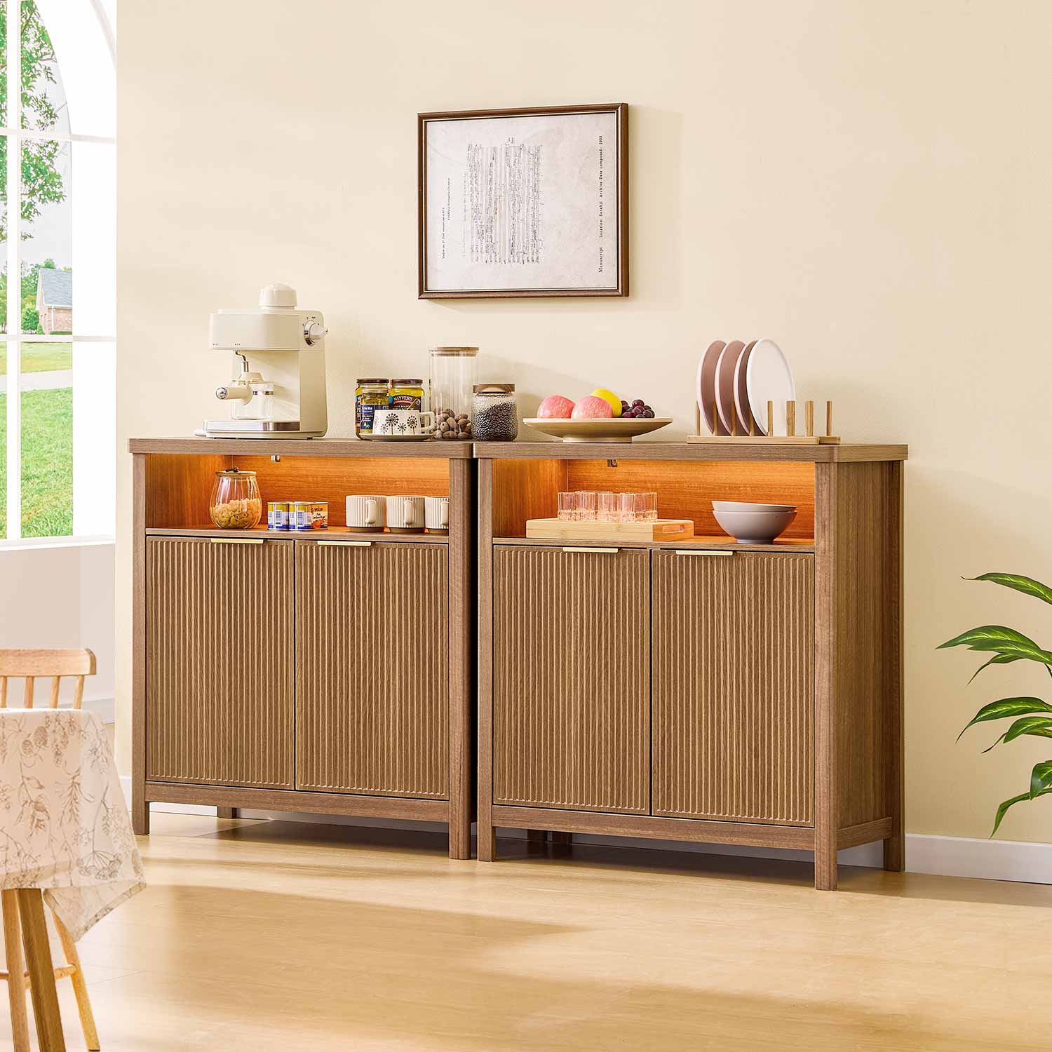 AOGLLATI Storage Cabinet Wood / LED / Engineered Wood LED Sideboard Buffet Storage Cabinet Wood