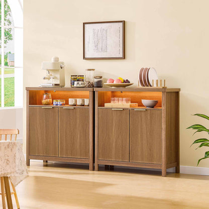 AOGLLATI Storage Cabinet Wood / LED / Engineered Wood LED Sideboard Buffet Storage Cabinet Wood