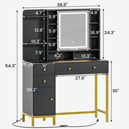 AOGLLATI Vanity Black / Glass / Modern AOGLLATI Makeup Vanity with Visible Drawers Black