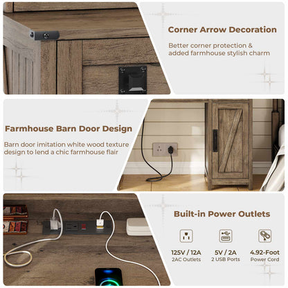 AOGLLATI Vanity Brown / Engineered Wood / Modern AOGLALTI Farmhouse Makeup Vanity with Lights & Charging Station Brown