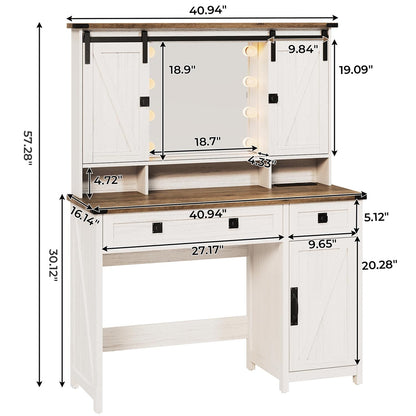 AOGLLATI Vanity White / Engineered Wood / Farmhouse AOGLLATI Makeup Vanity with Lights & Barn Doors White