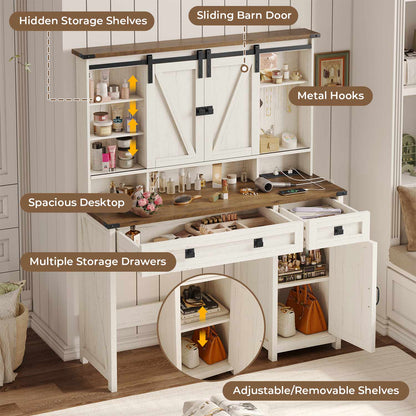AOGLLATI Vanity White / Engineered Wood / Farmhouse AOGLLATI Makeup Vanity with Lights & Barn Doors White