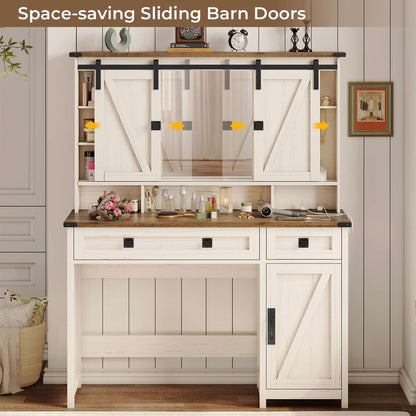AOGLLATI Vanity White / Engineered Wood / Farmhouse AOGLLATI Makeup Vanity with Lights & Barn Doors White
