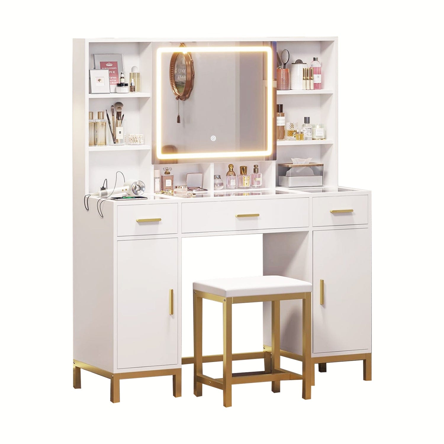 AOGLLATI Vanity White / Engineered Wood / Modern Vanity Set with Glass Top White