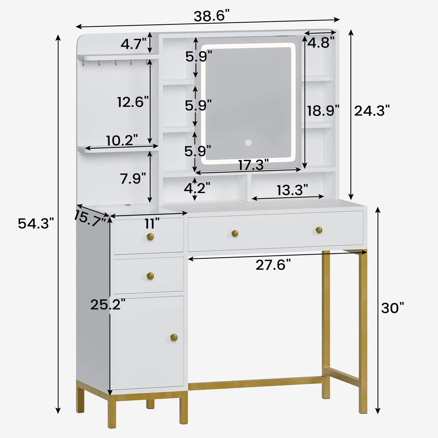 AOGLLATI Vanity White / Glass / Modern AOGLLATI Makeup Vanity with Visible Drawers White
