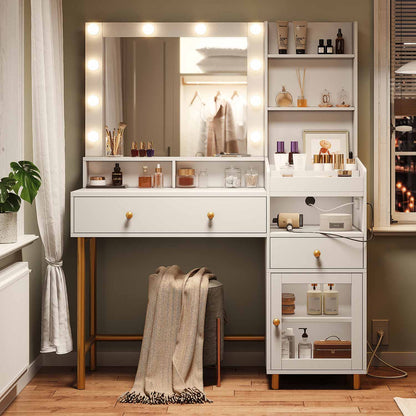 AOGLLATI Vanity White / Particle Board / Modern AOGLLATI Makeup Vanity with Mirror and Lights in 3 Colors