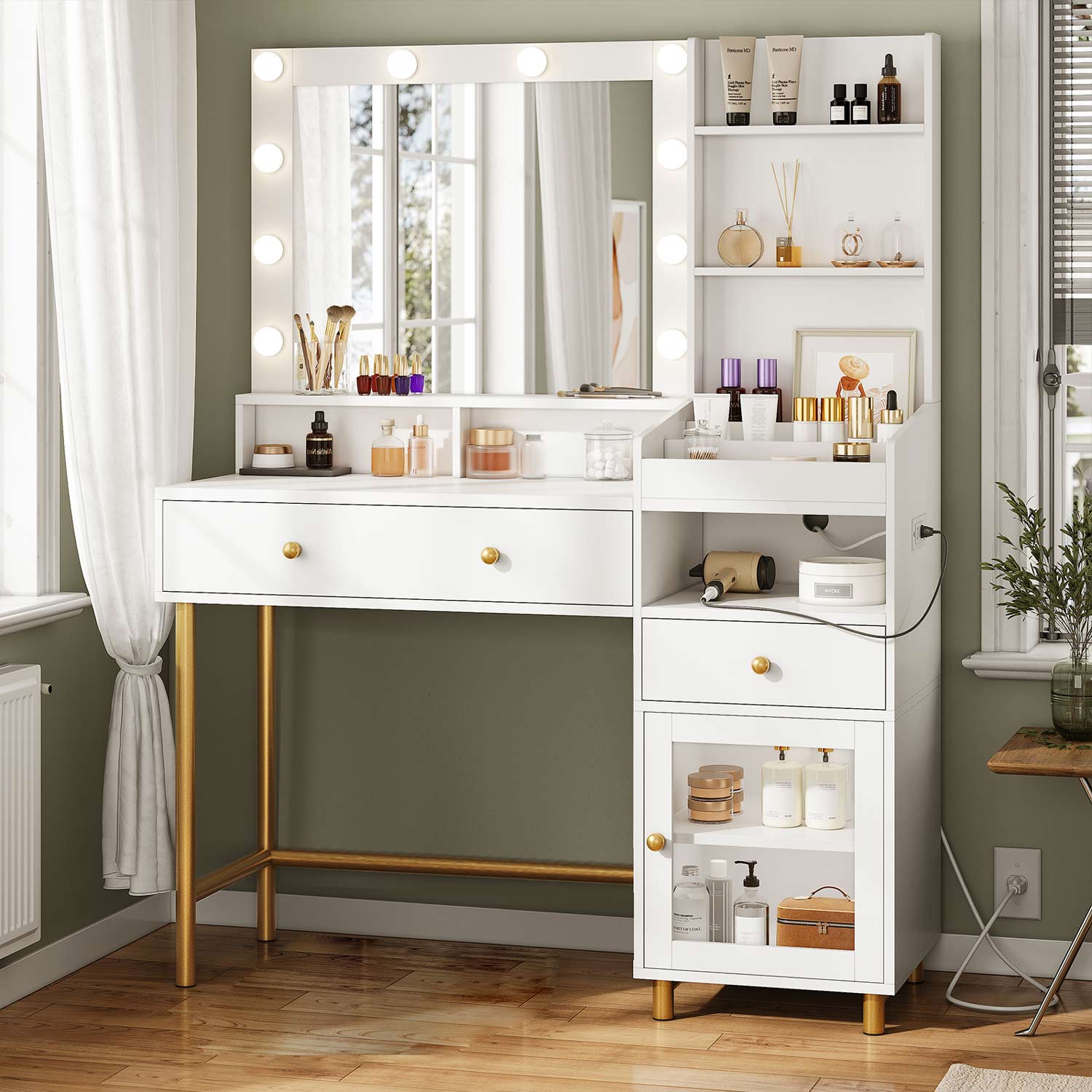AOGLLATI Vanity White / Particle Board / Modern AOGLLATI Makeup Vanity with Mirror and Lights in 3 Colors