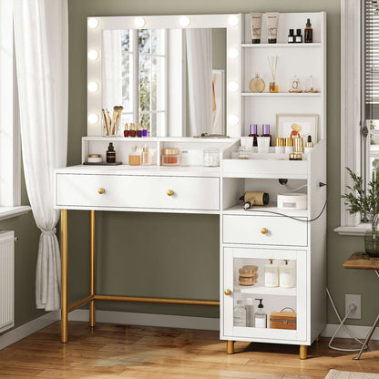 AOGLLATI Vanity White / Particle Board / Modern AOGLLATI Makeup Vanity with Mirror and Lights in 3 Colors