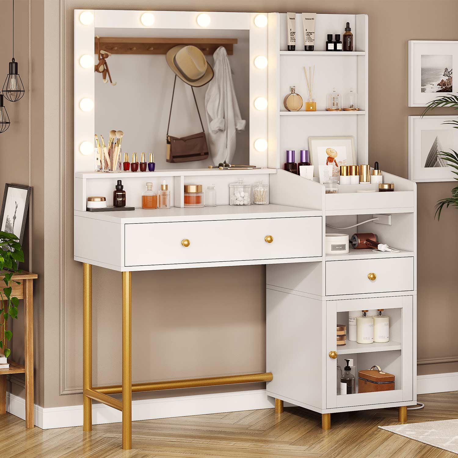 AOGLLATI Vanity White / Particle Board / Modern AOGLLATI Makeup Vanity with Mirror and Lights in 3 Colors