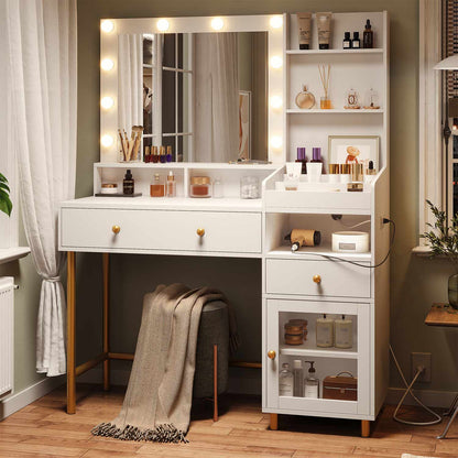 AOGLLATI Vanity White / Particle Board / Modern AOGLLATI Makeup Vanity with Mirror and Lights in 3 Colors