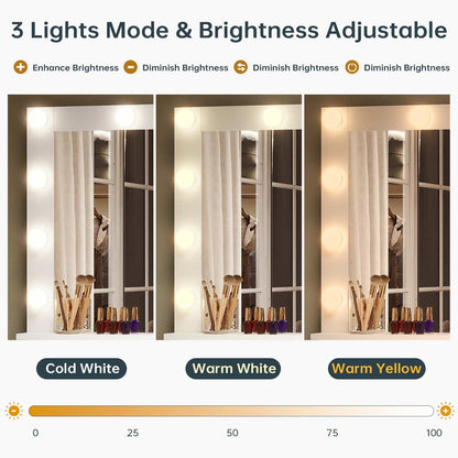 AOGLLATI Vanity White / Particle Board / Modern AOGLLATI Makeup Vanity with Mirror and Lights in 3 Colors