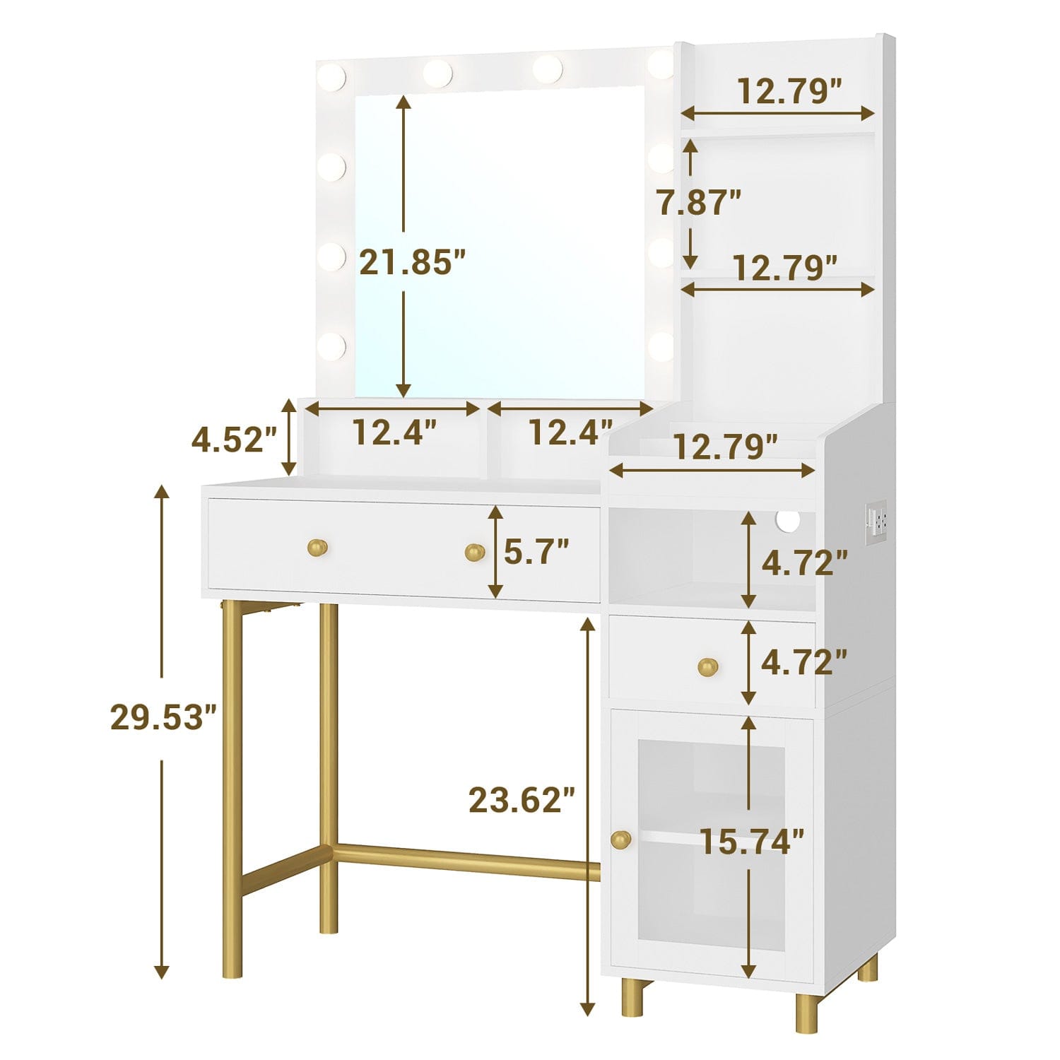 AOGLLATI Vanity White / Particle Board / Modern AOGLLATI Makeup Vanity with Mirror and Lights in 3 Colors