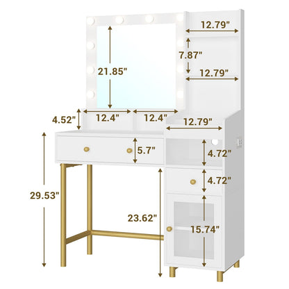 AOGLLATI Vanity White / Particle Board / Modern AOGLLATI Makeup Vanity with Mirror and Lights in 3 Colors