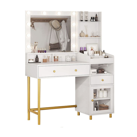 AOGLLATI Vanity White / Particle Board / Modern AOGLLATI Makeup Vanity with Mirror and Lights in 3 Colors
